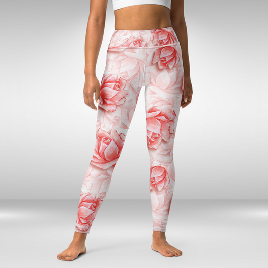 Women Yoga Legging - Pink Rose Print