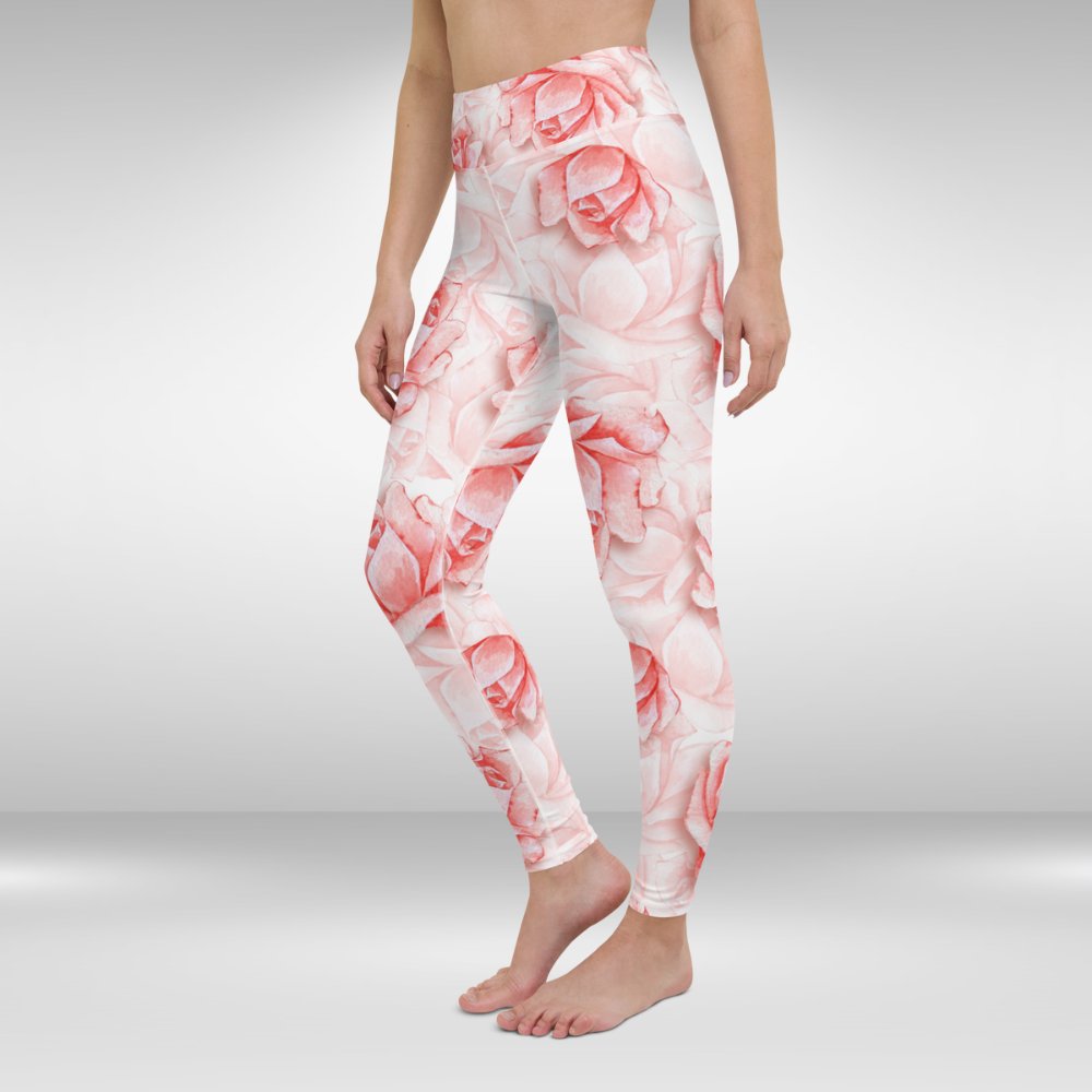 Women Yoga Legging - Pink Rose Print