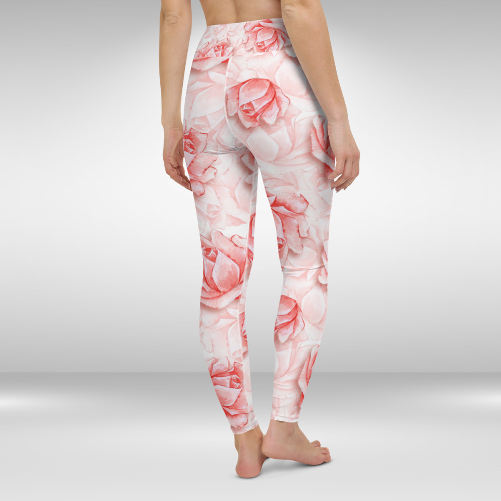 Women Yoga Legging - Pink Rose Print