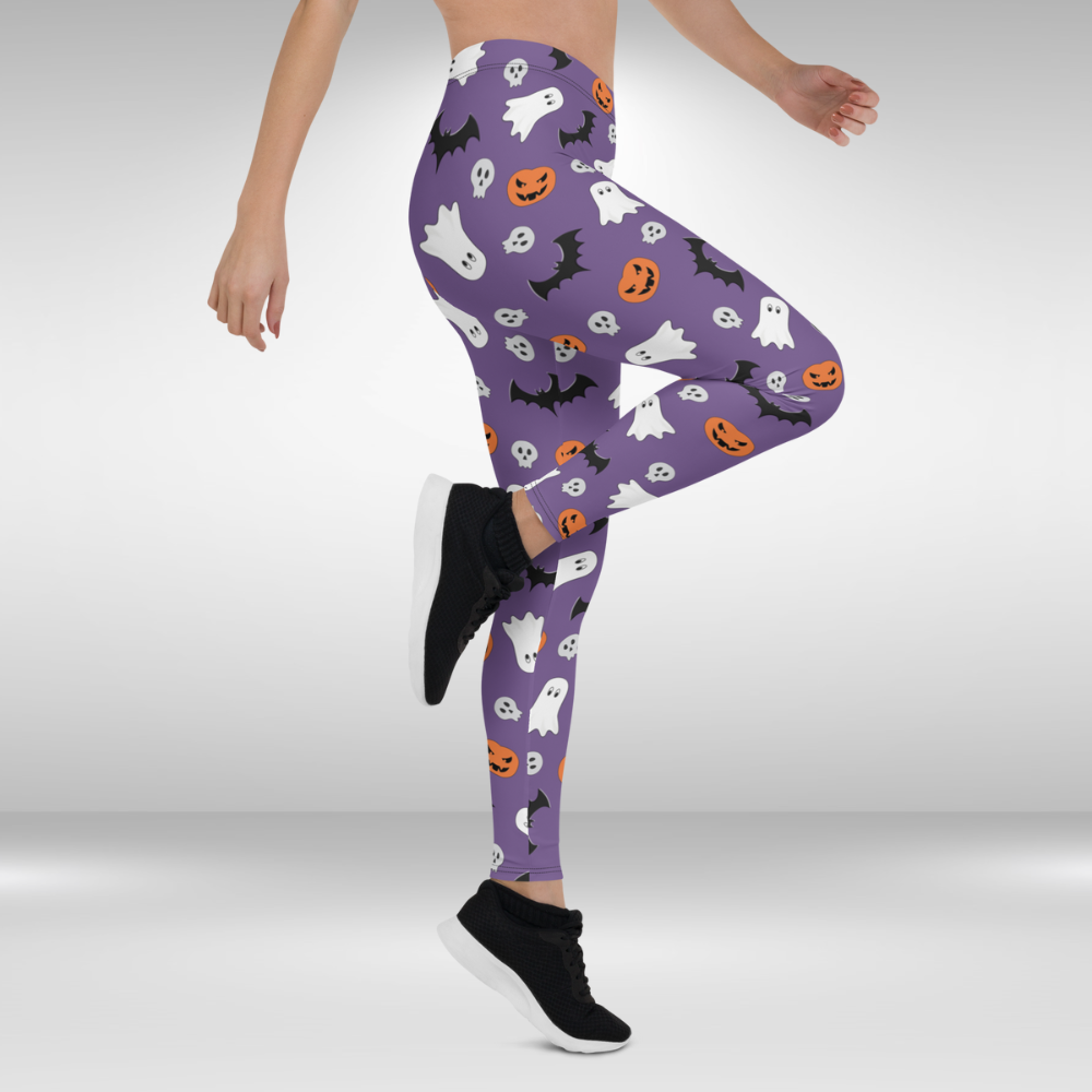 Women Gym Legging - Purple Spooky Halloween Print