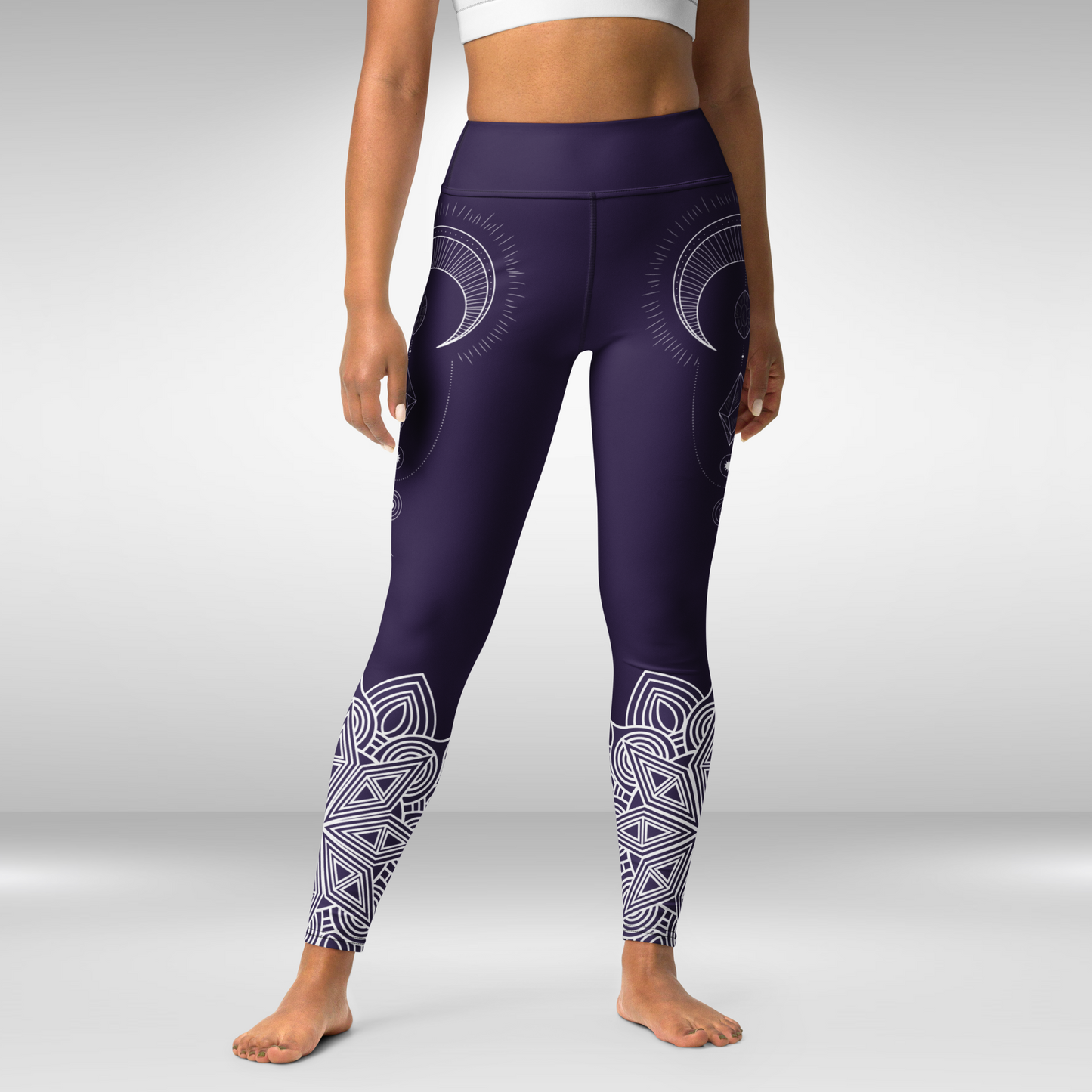Women Yoga Legging - Purple and White Mandala Print