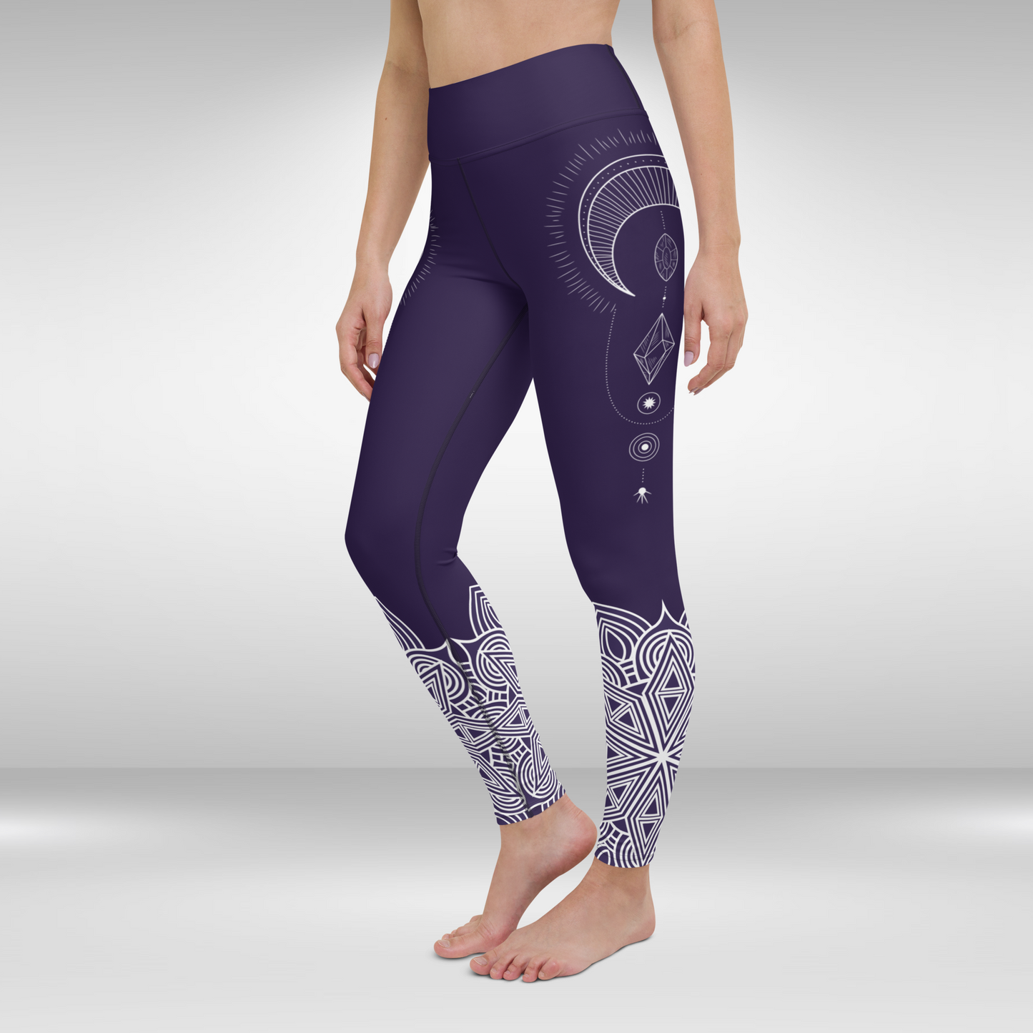 Women Yoga Legging - Purple and White Mandala Print