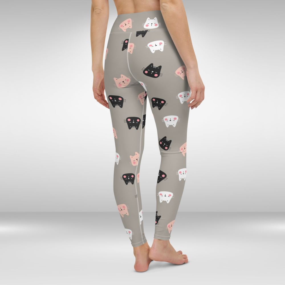Women Yoga Leggings - Grey Cat Print