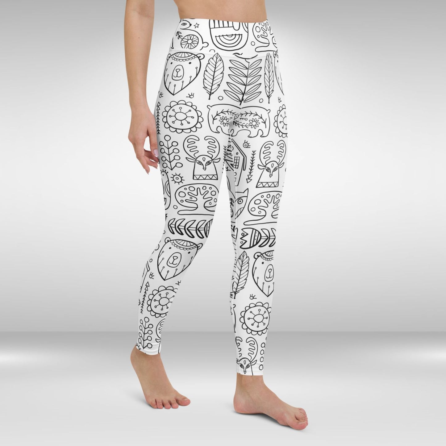 Women Yoga Legging - Black Nordic Print