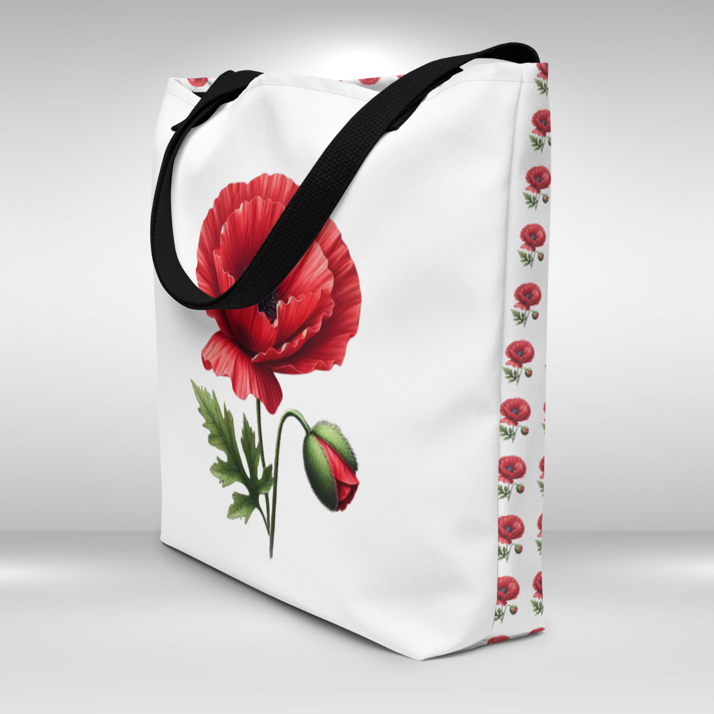 Shopping Tote Bag Large - August Birth Flower Poppy Print