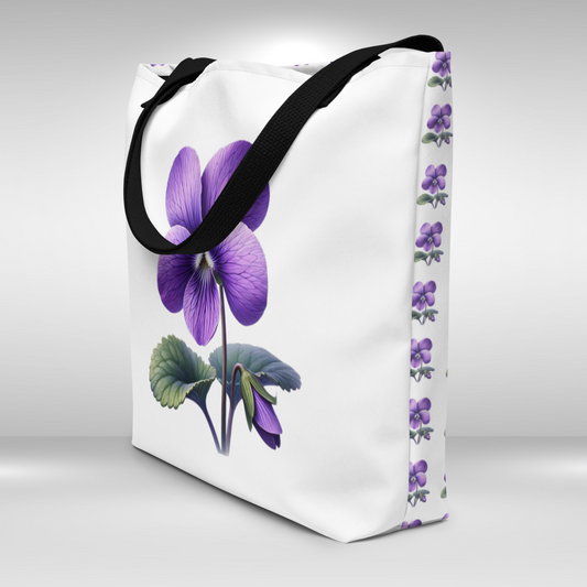 Shopping Tote Bag Large - February Birth Flower Violet Print