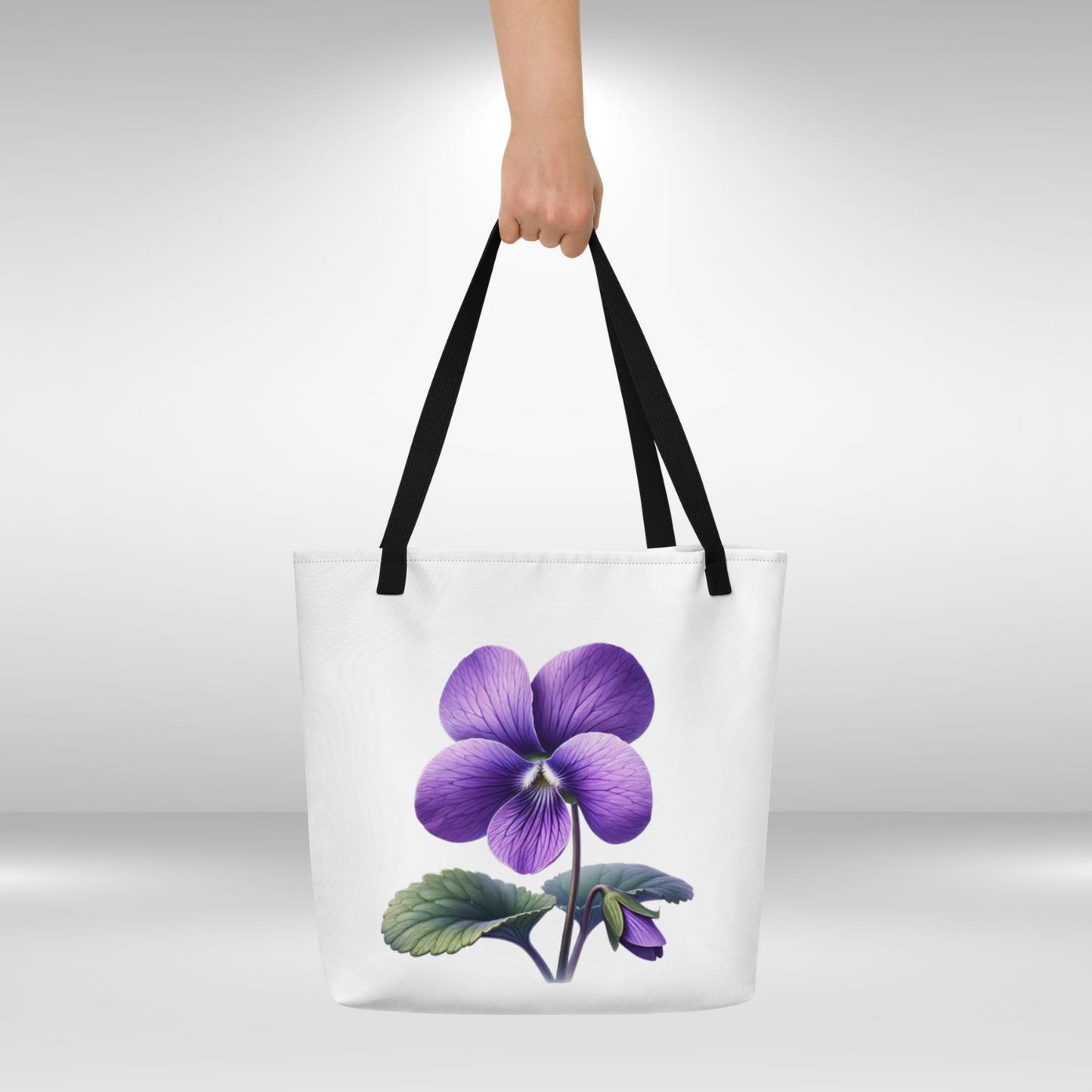 Shopping Tote Bag Large - February Birth Flower Violet Print