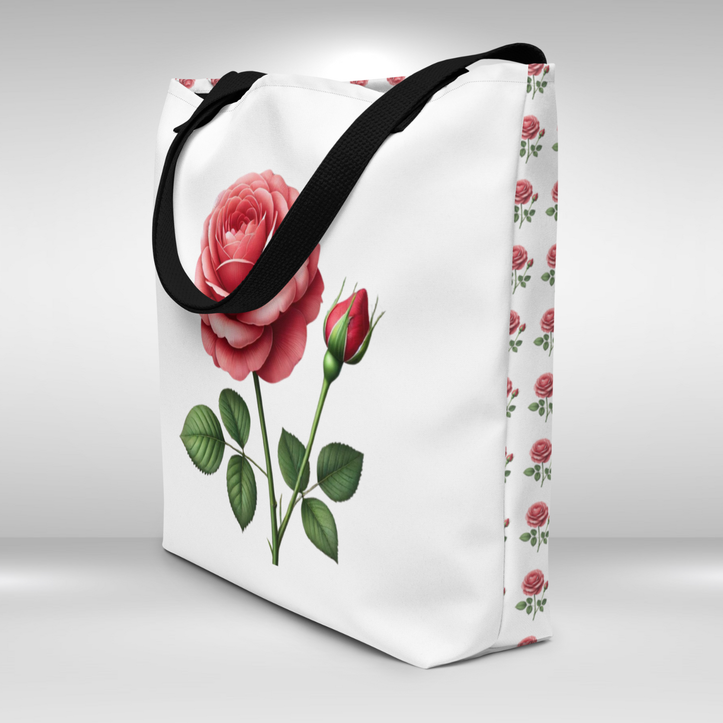 Shopping Tote Bag Large - June Birth Flower Rose Print