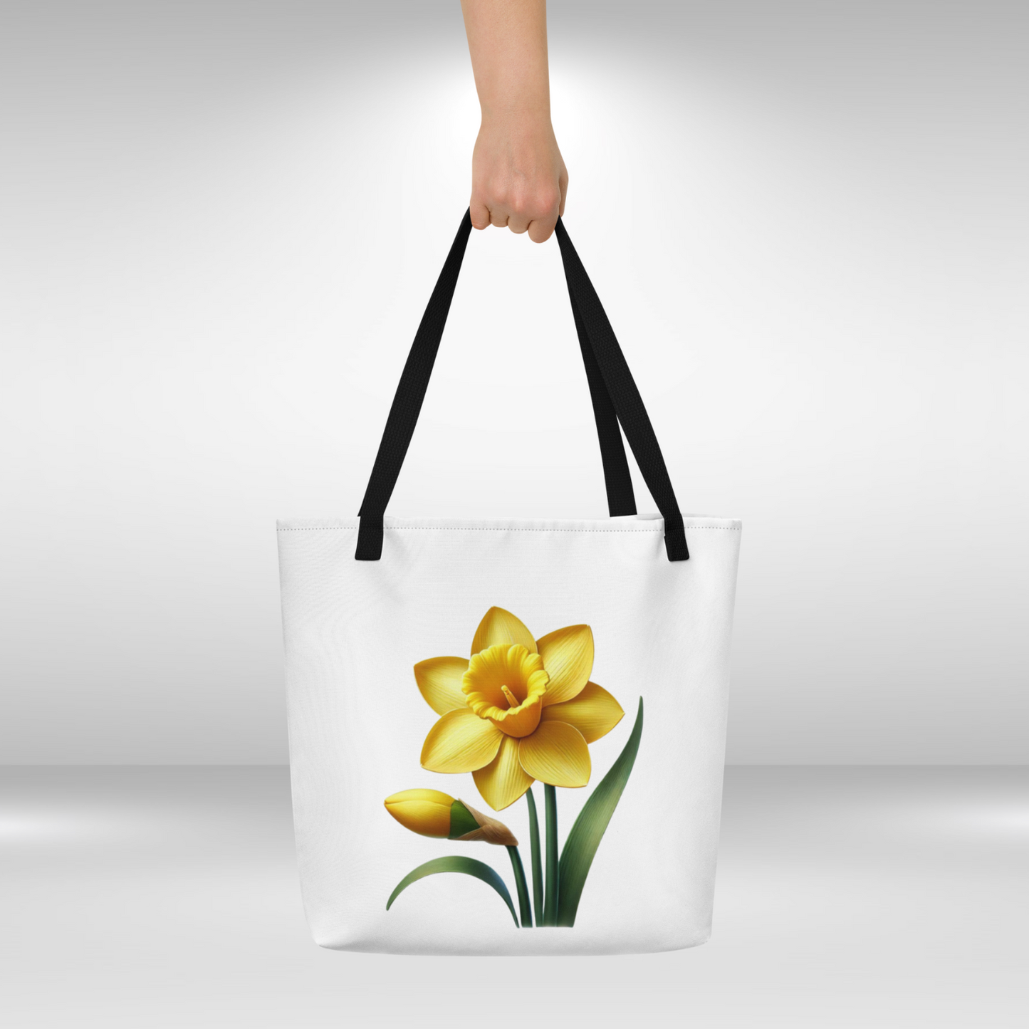 Shopping Tote Bag Large - March Birth Flower Daffodil Print