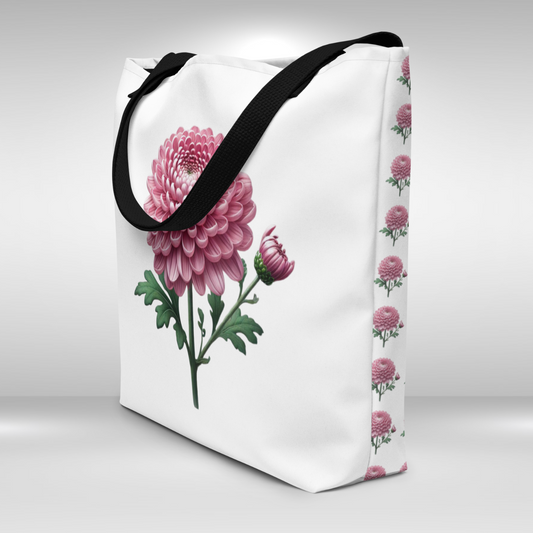 Shopping Tote Bag Large - November Birth Flower Chrysanthemum Print