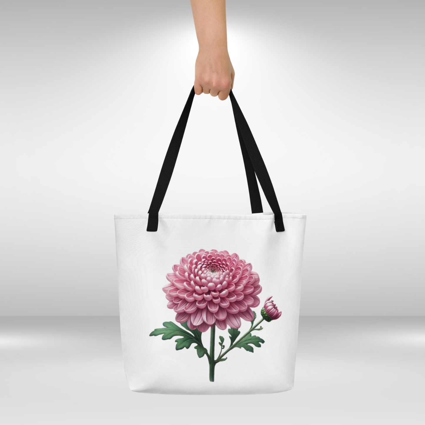 Shopping Tote Bag Large - November Birth Flower Chrysanthemum Print