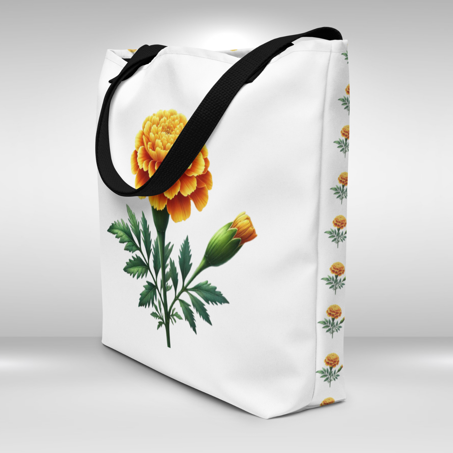 Shopping Tote Bag Large - October Birth Flower Marigold Print