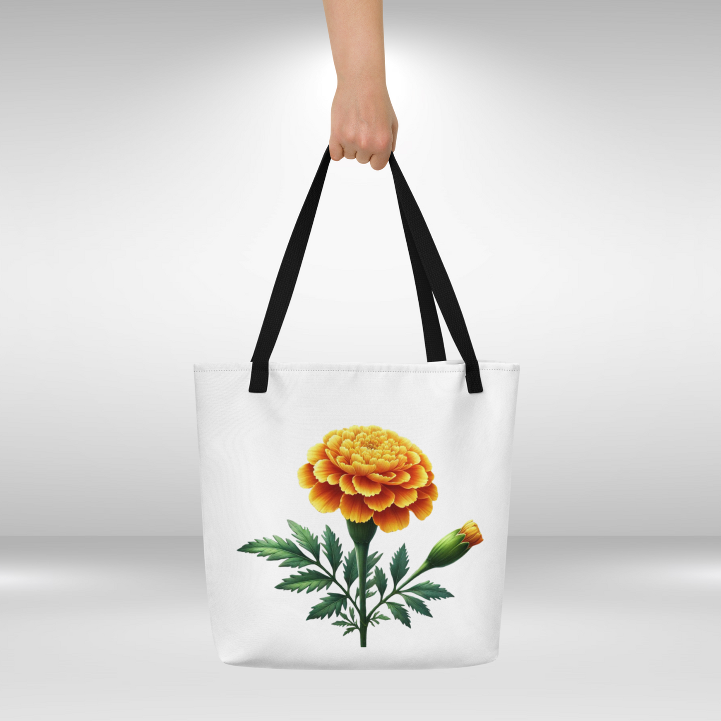 Shopping Tote Bag Large - October Birth Flower Marigold Print