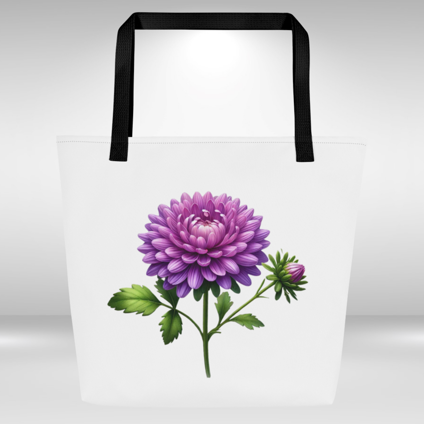 Shopping Tote Bag Large - September Birth Flower Aster Print