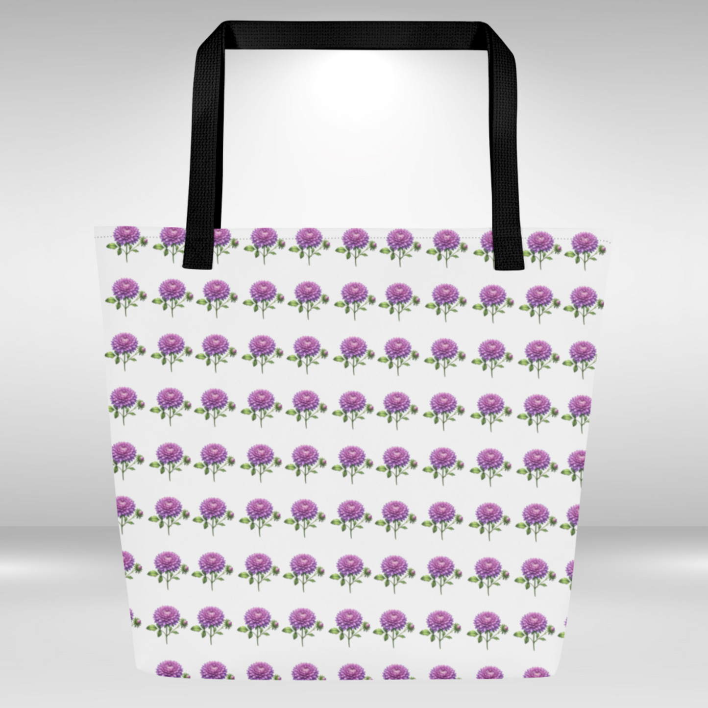 Shopping Tote Bag Large - September Birth Flower Aster Print