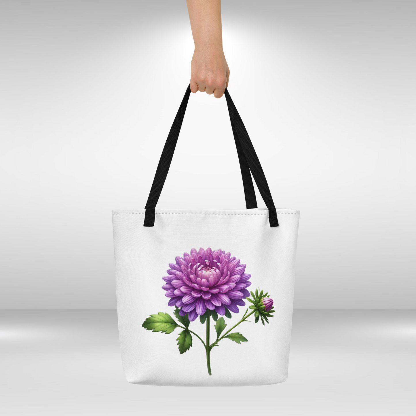 Shopping Tote Bag Large - September Birth Flower Aster Print