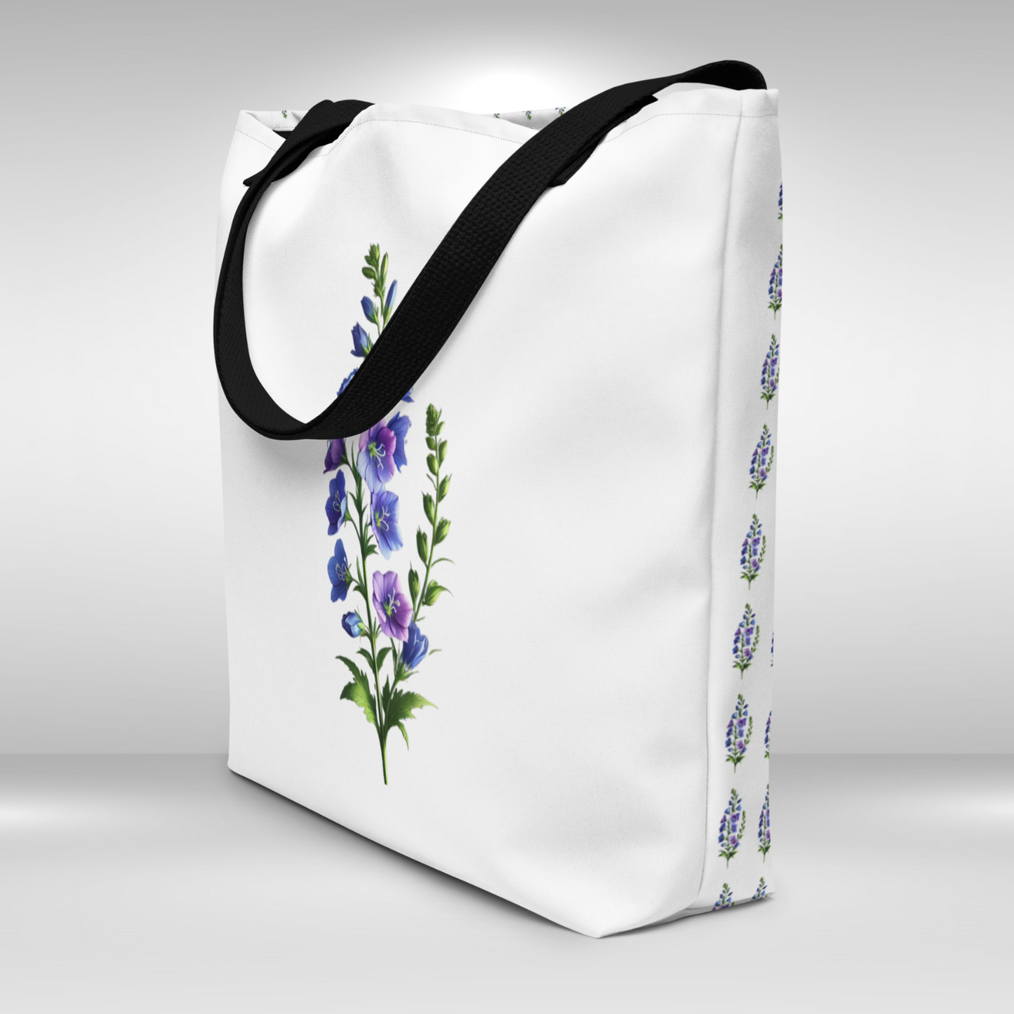 Shopping Tote Large - July Birth Flower Larkspur Print