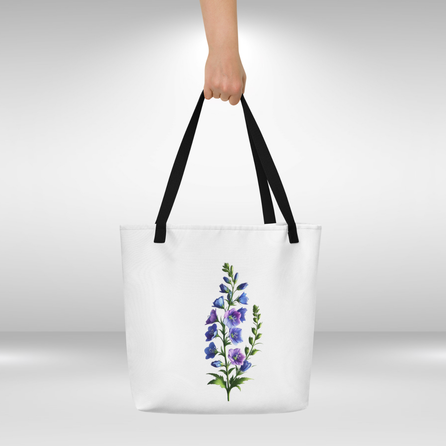 Shopping Tote Large - July Birth Flower Larkspur Print