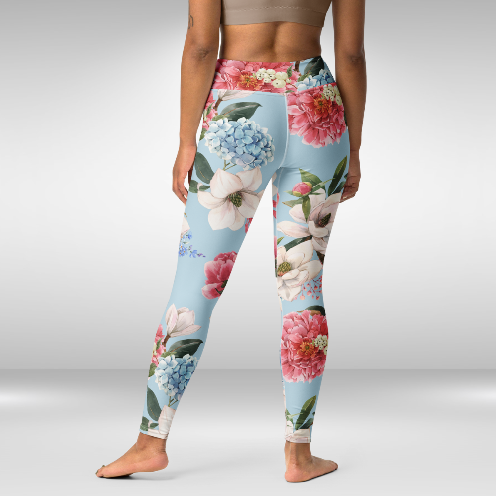 Women Yoga Legging - Blue Spring Blossom Print