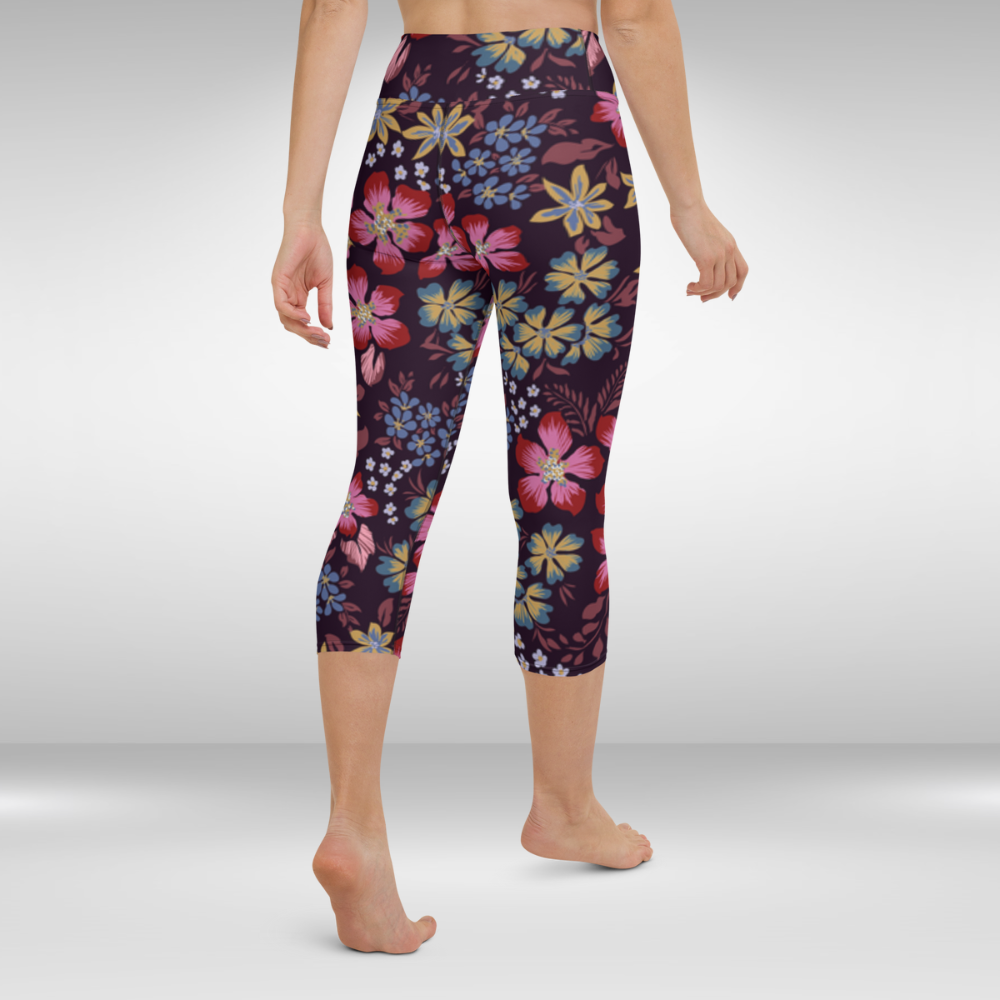 Women Yoga Capri Leggings - Blossom Floral Print