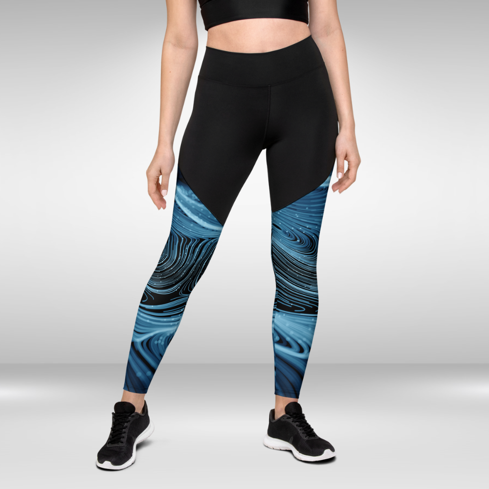 Women Compression Legging - Blue Abstract Print