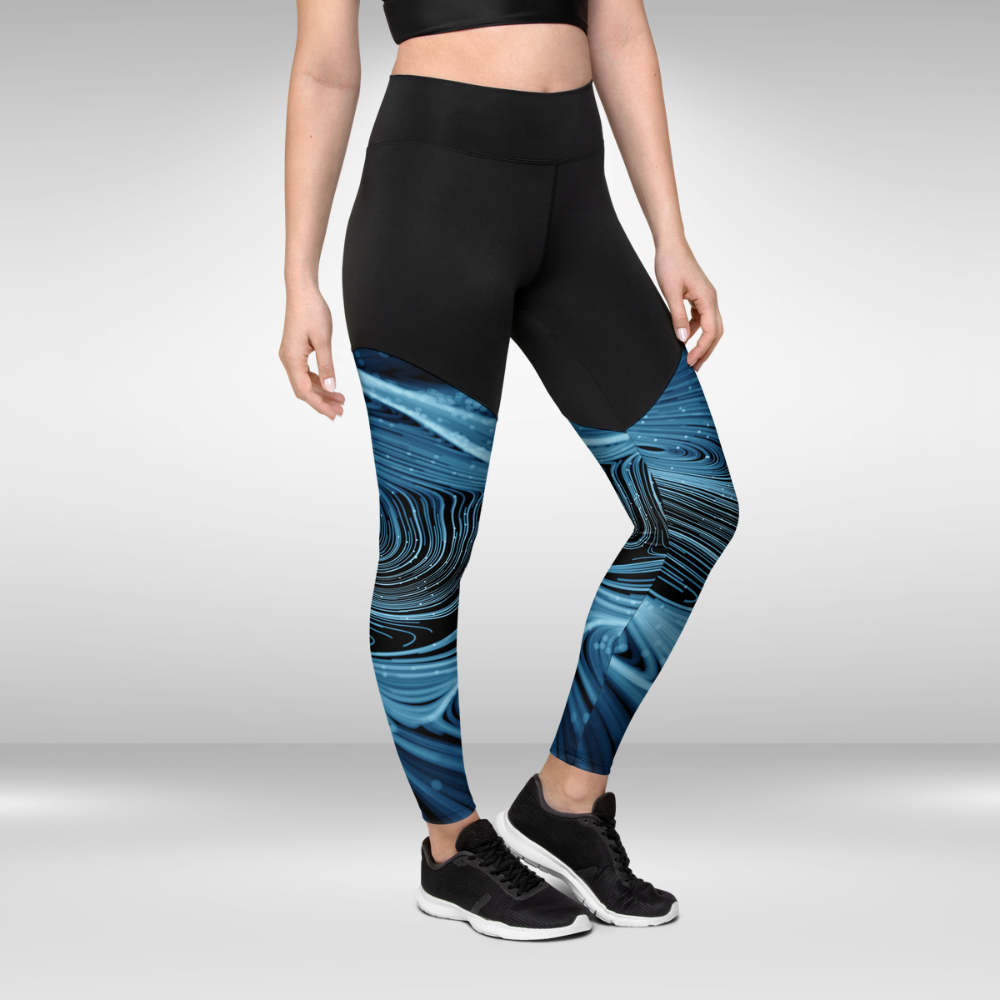 Women Compression Legging - Blue Abstract Print