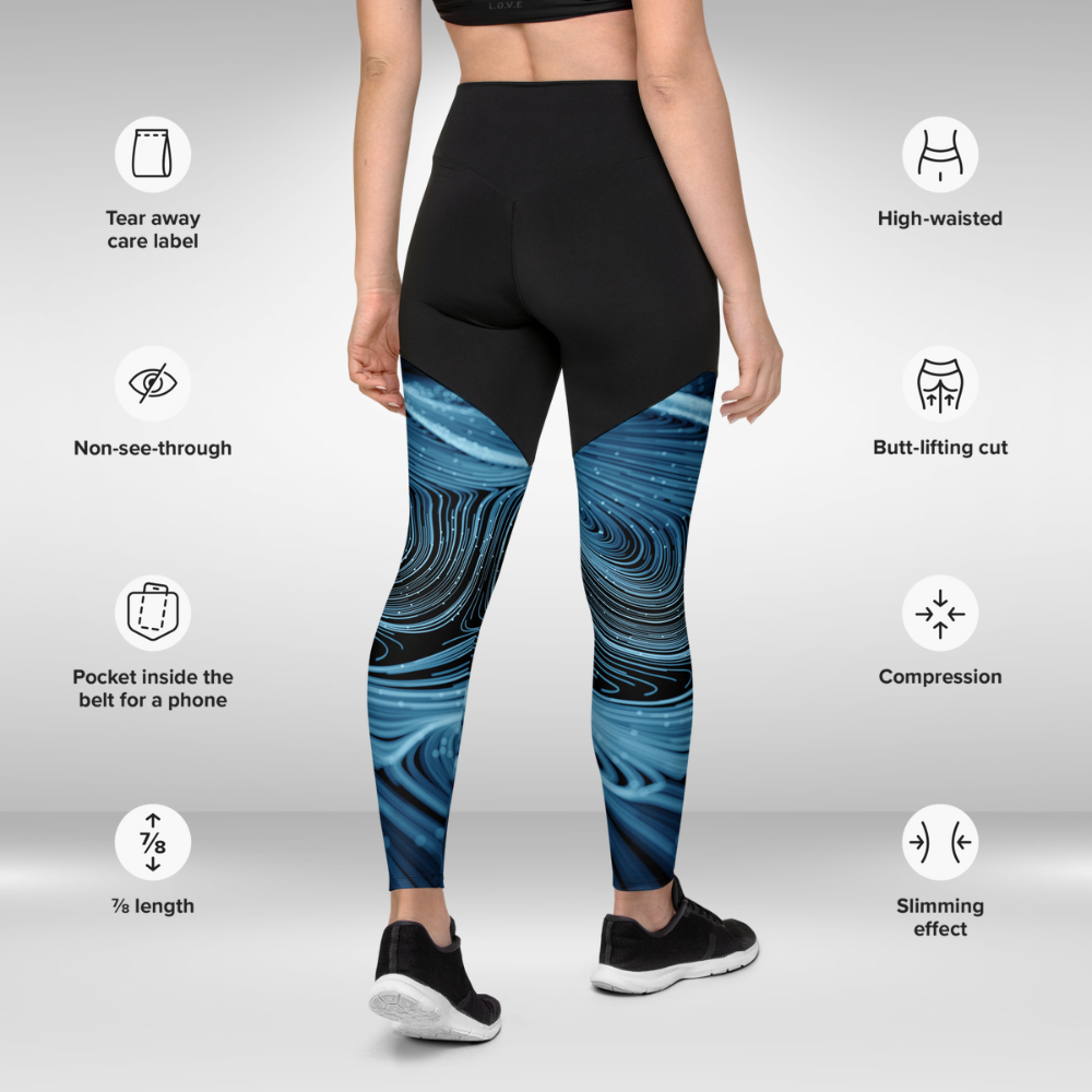 Women Compression Legging - Blue Abstract Print