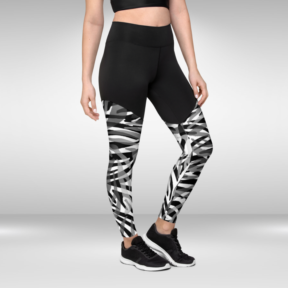 Women Compression- Black and White Camouflage Print