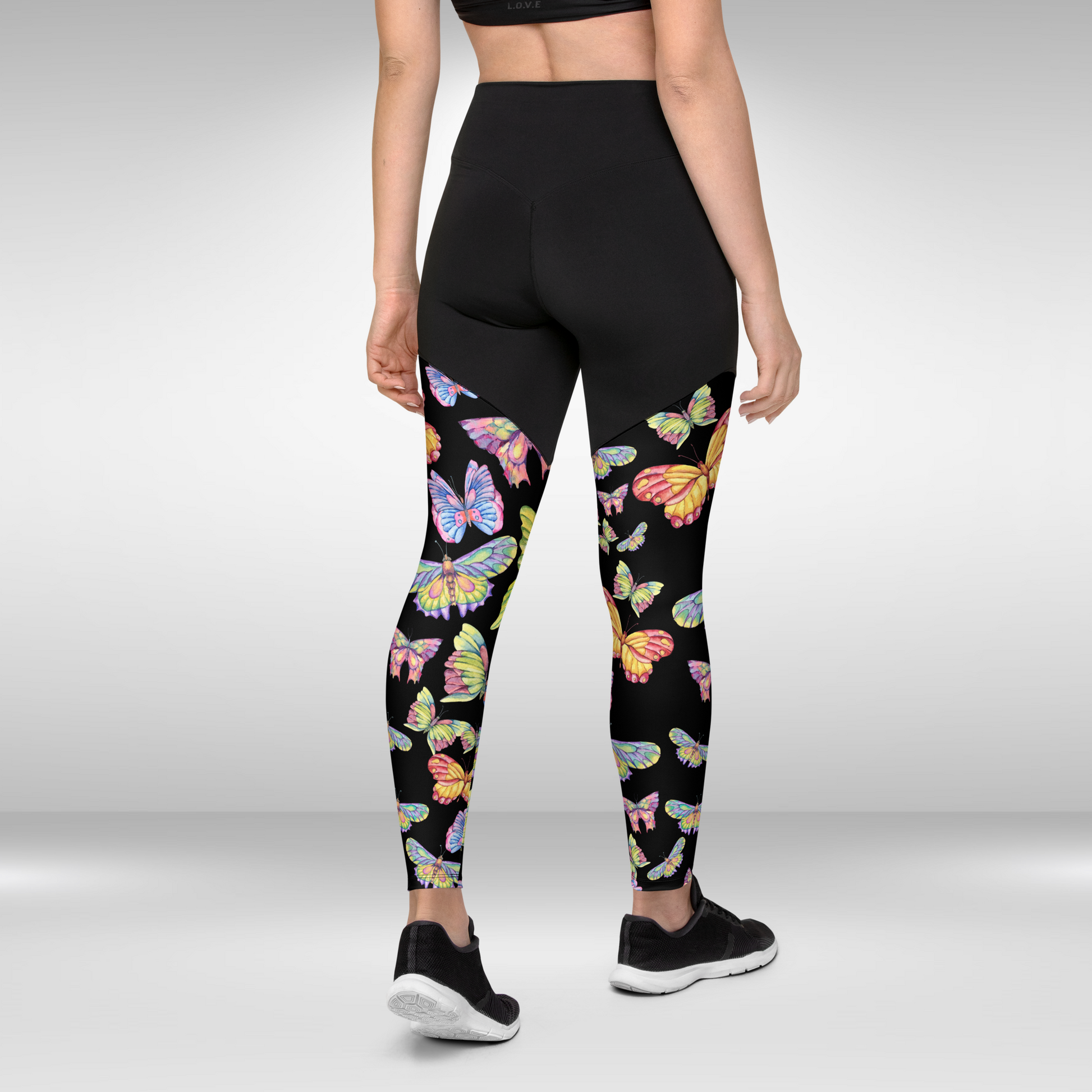 Women Compression Legging - Colourful Butterfly Print