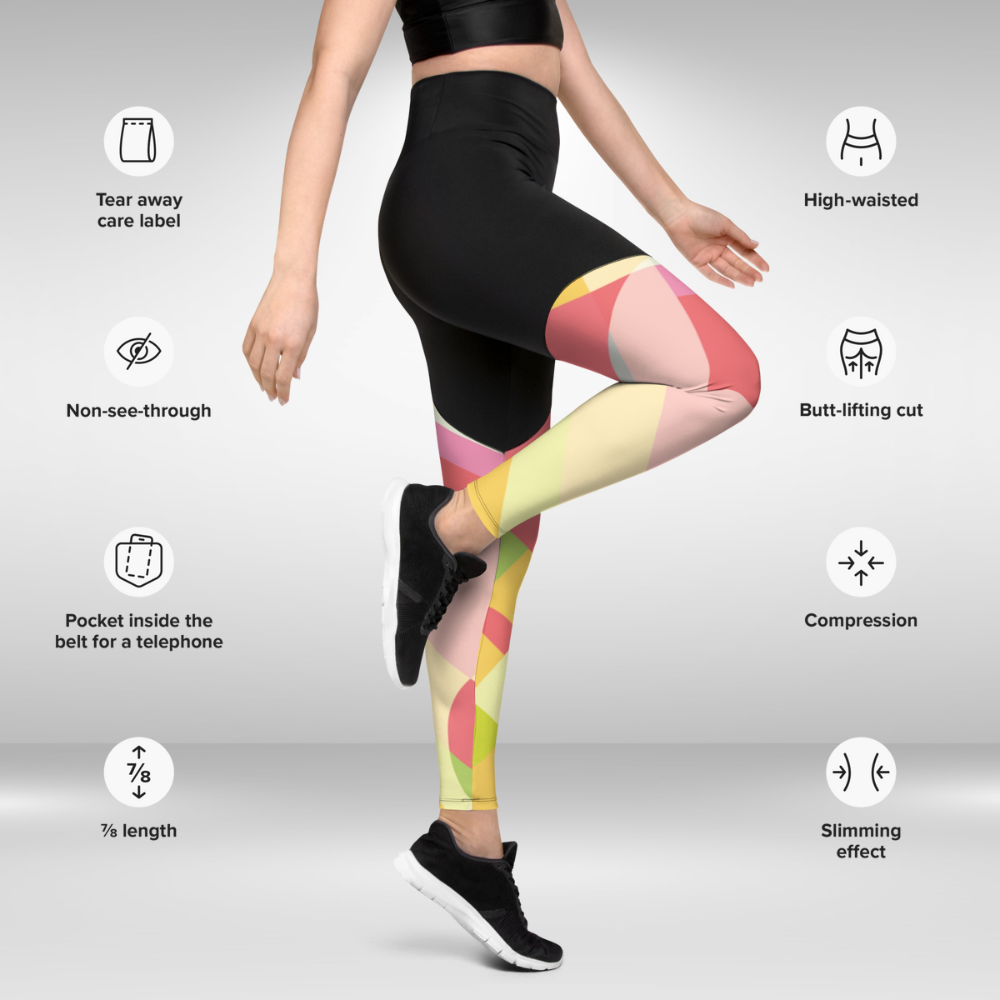 Women Compression Legging - Multi Colour Abstract Print