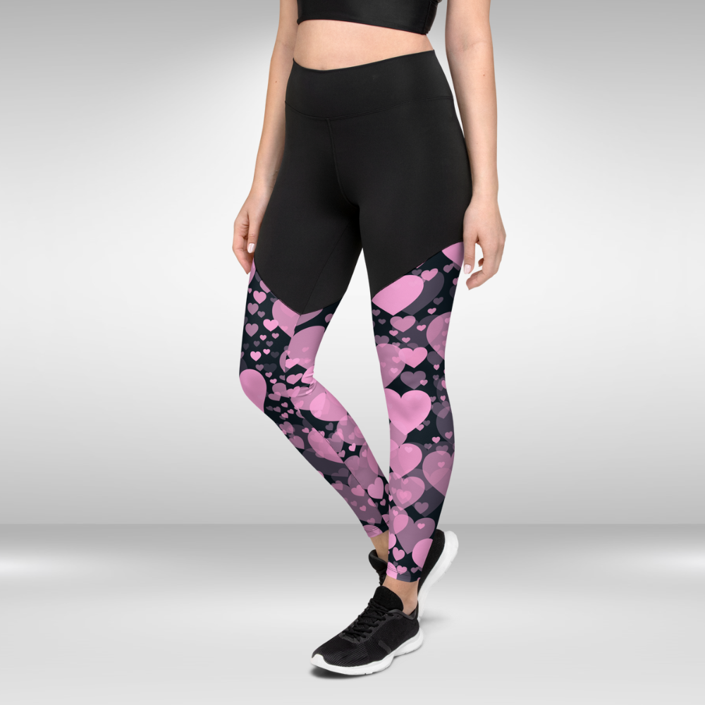 Women Compression Legging - Pink Hearts Print