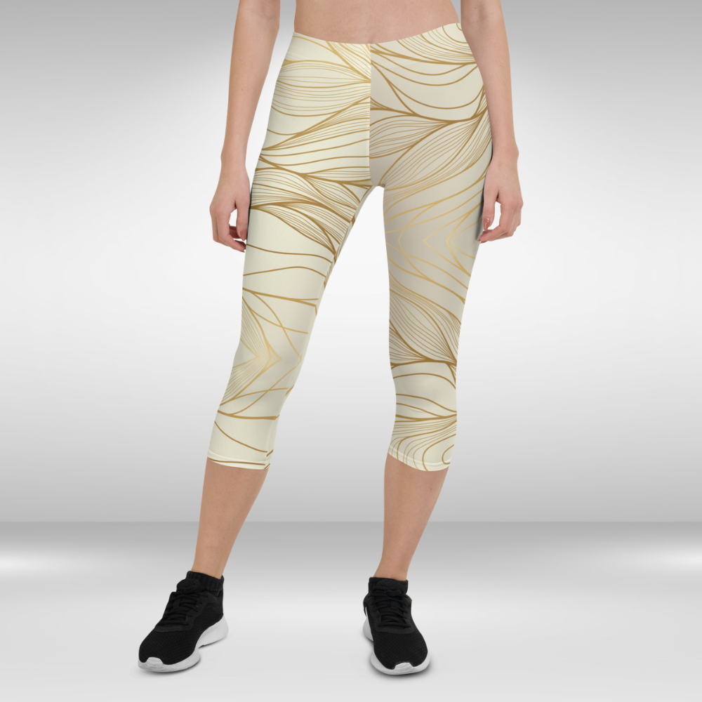 Women Capri Leggings - Gold Flow Print