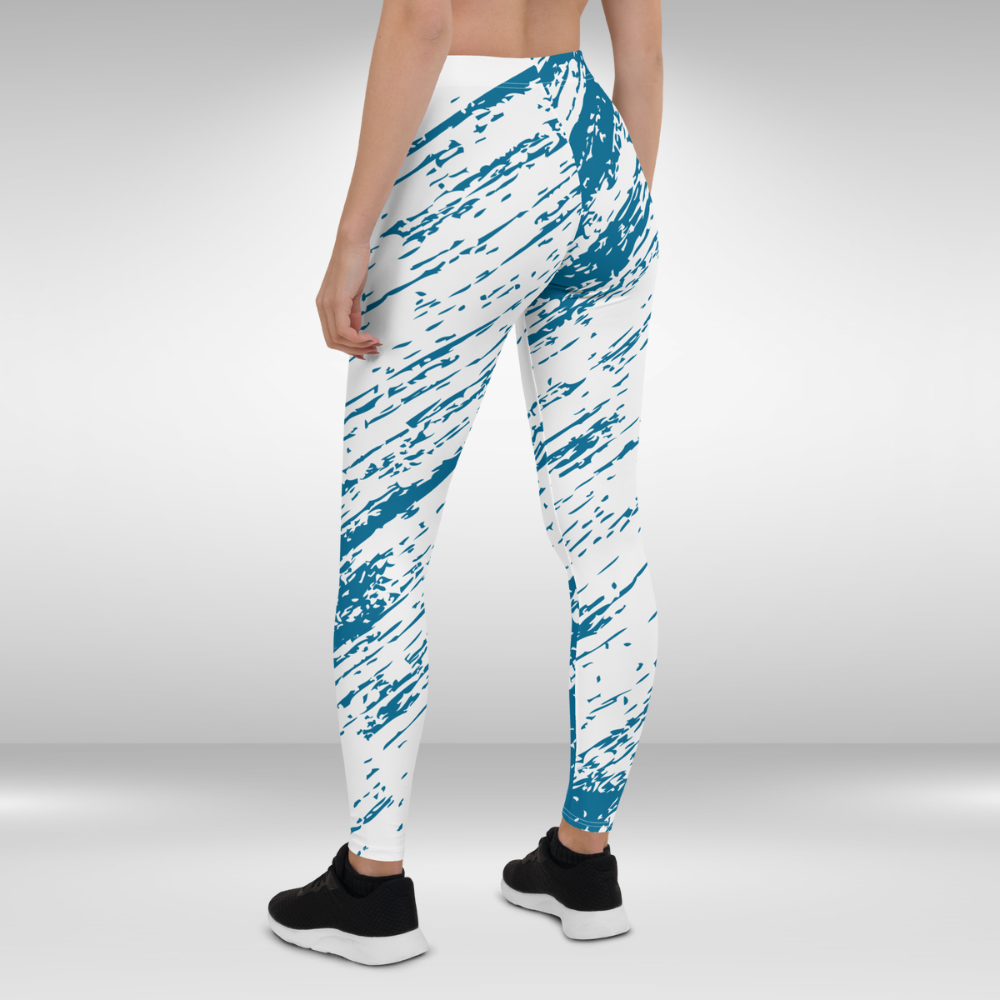 Women Gym Legging - Blue and White Abstract Print