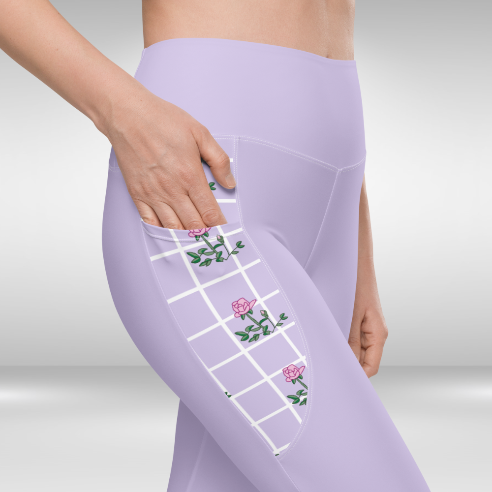 Women Legging with pockets - Light Purple Floral Print