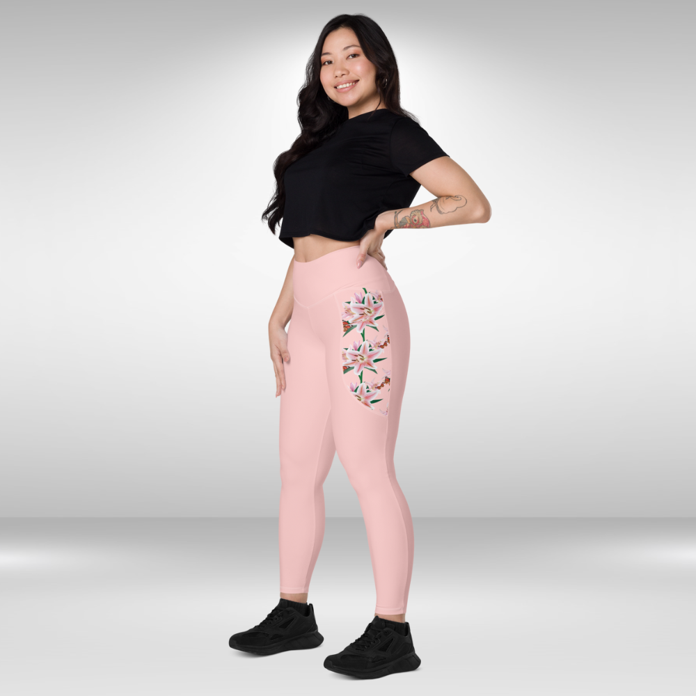 Women Legging With Pockets - Pink Lily Print