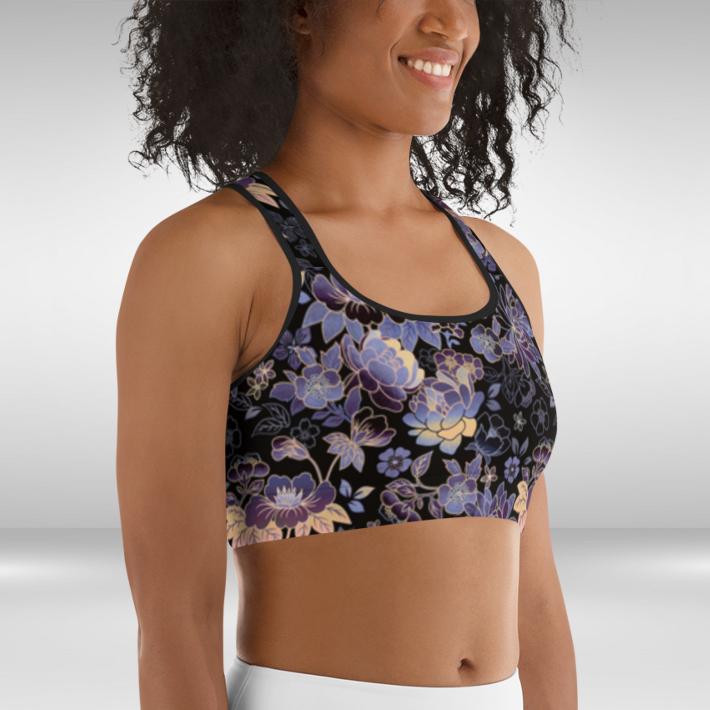 Women Sports Bra - Purple Floral Print