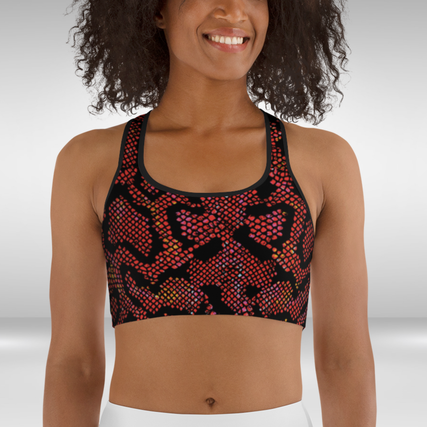 Women Sports Bra - Red Snake Skin Print