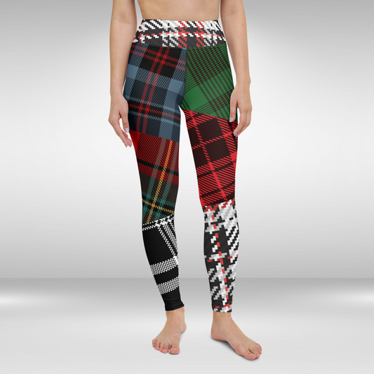 Women Yoga Legging - Green, Blue and Red Checkmate Frenzy Print