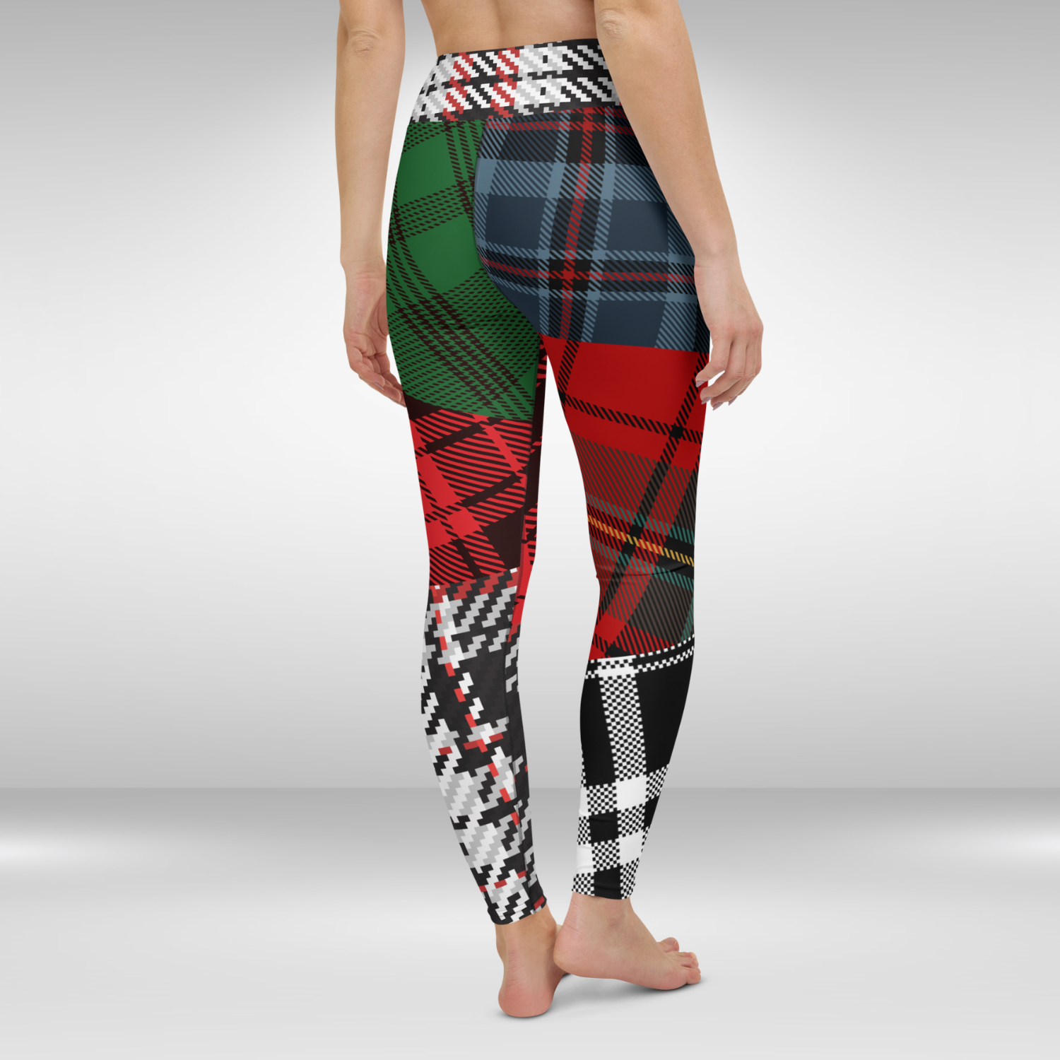 Women Yoga Legging Green Blue and Red Checkmate Frenzy Print M