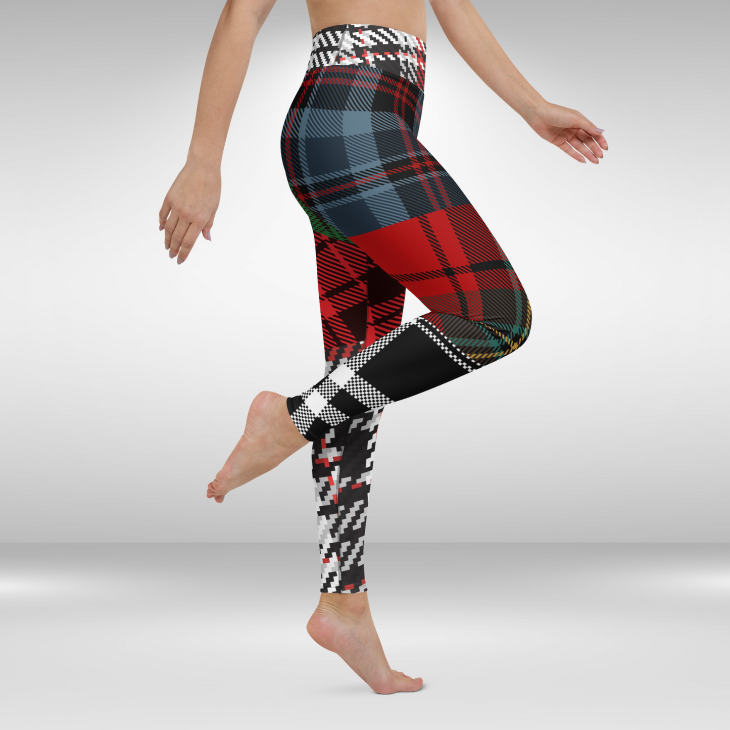 Women Yoga Legging - Green, Blue and Red Checkmate Frenzy Print