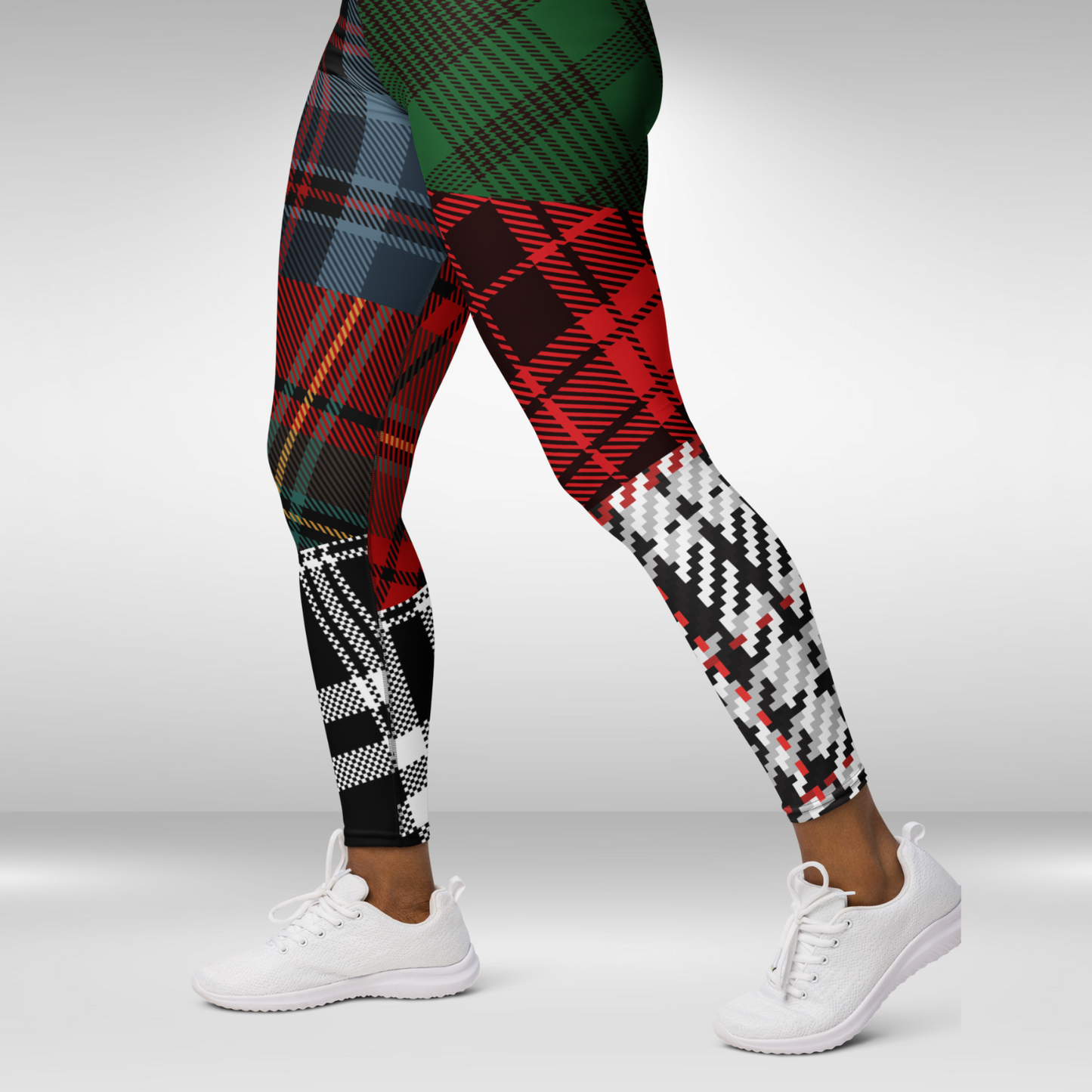 Women Yoga Legging - Green, Blue and Red Checkmate Frenzy Print