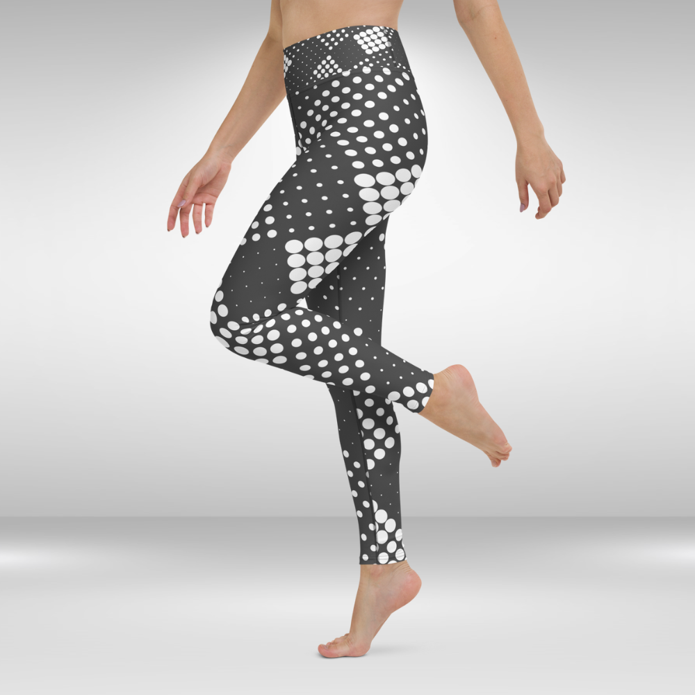 Women Yoga Leggings - Grey and White Abstract Polka Print