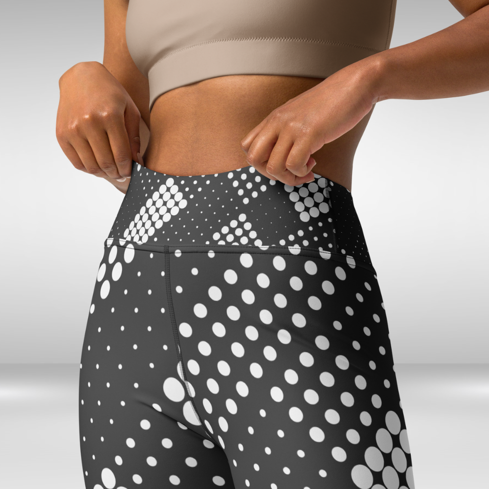 Women Yoga Leggings - Grey and White Abstract Polka Print