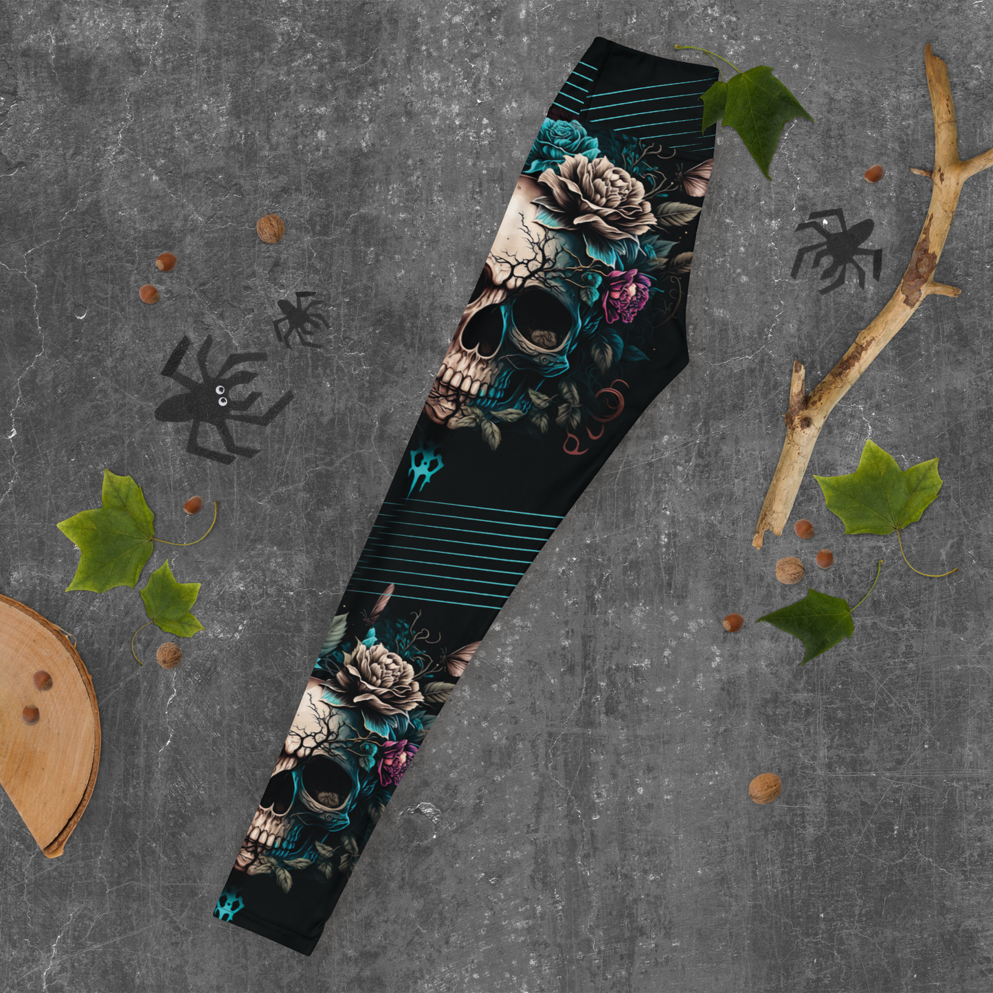 Women Yoga Legging - Night Floral Skull Print