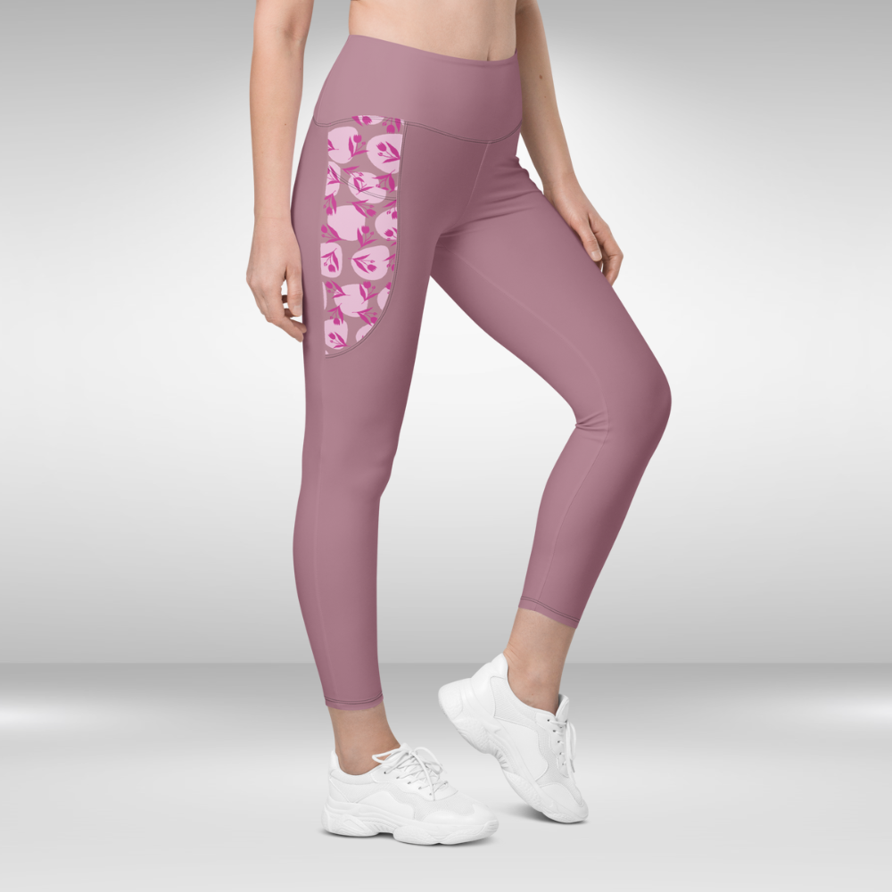 Women Legging With Pockets - Pink Floral Print