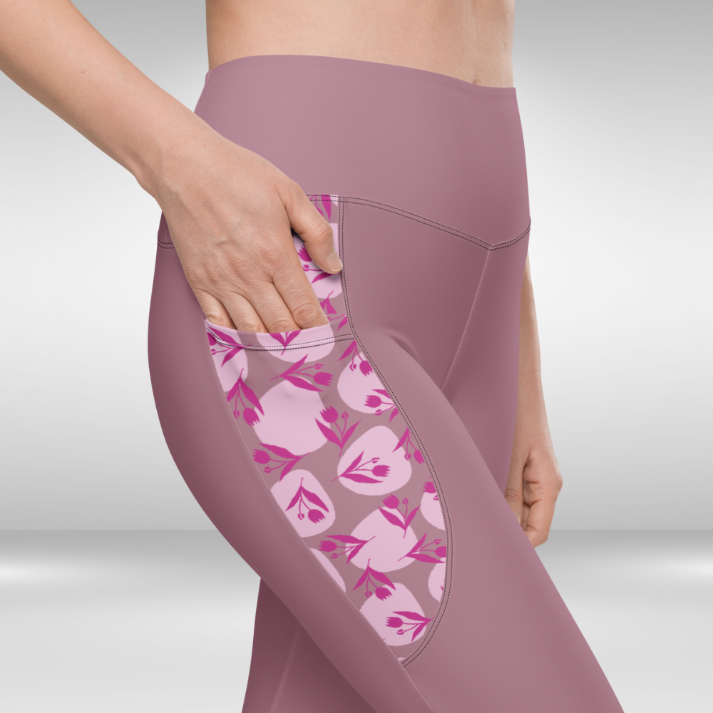 Women leggings with pockets - Pink Floral Print