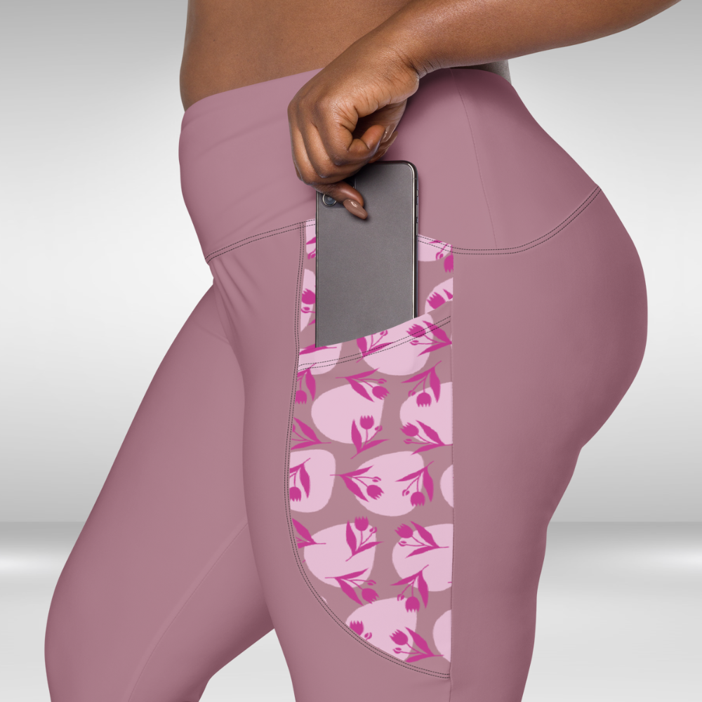 Women leggings with pockets - Pink Floral Print