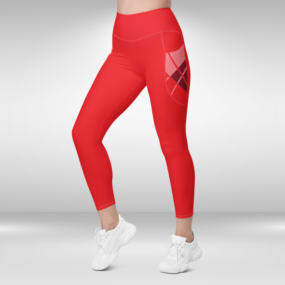 Women Leggings with pockets - Solid Red - Plus Sizes Available