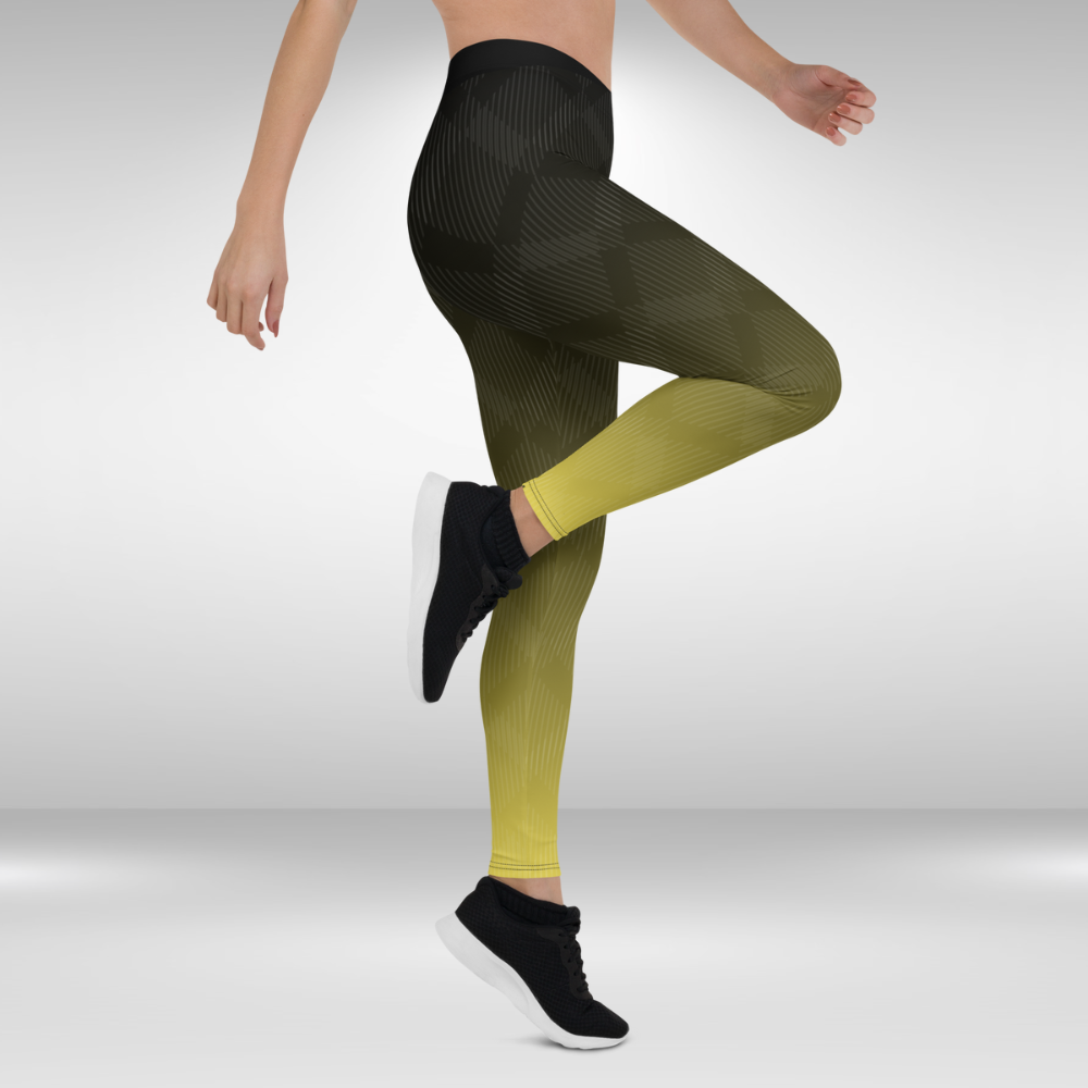 Women Gym Legging - Grey Green Abstract Print