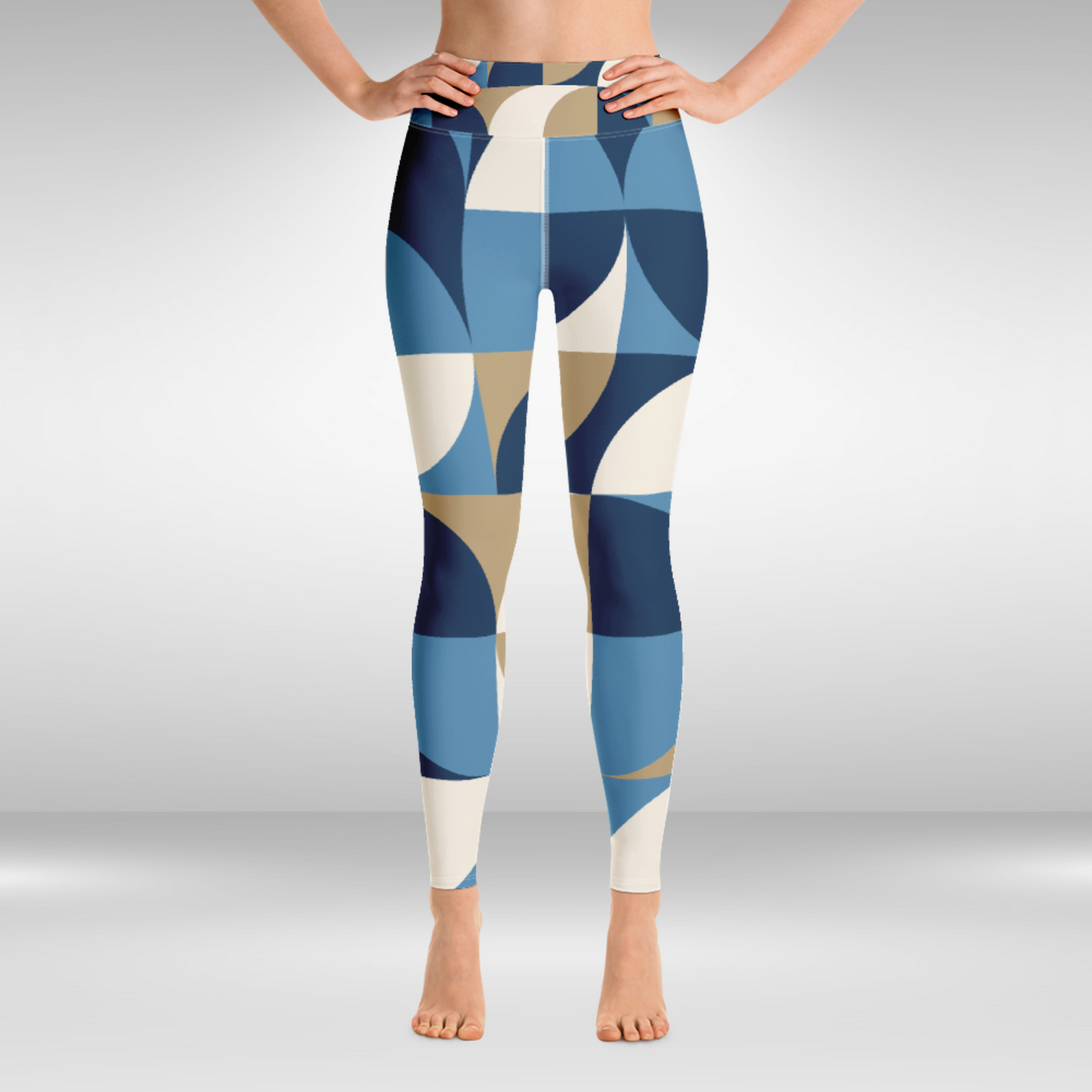 Women Yoga Legging - Blue and Khaki Abstract Print